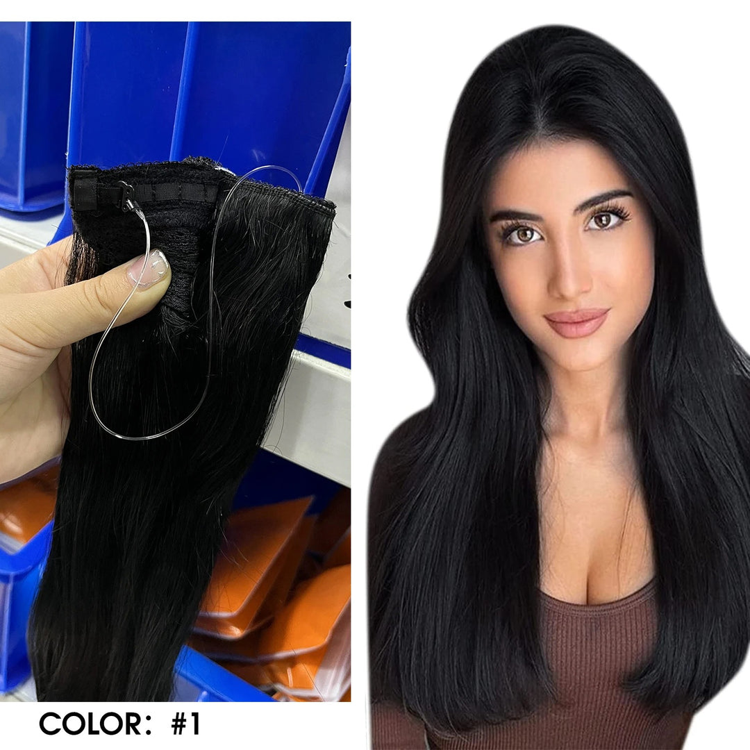 Invisible Fish Line Hair Extensions – One Piece Remy Human Hair with Clips | Blonde, Black, Gray