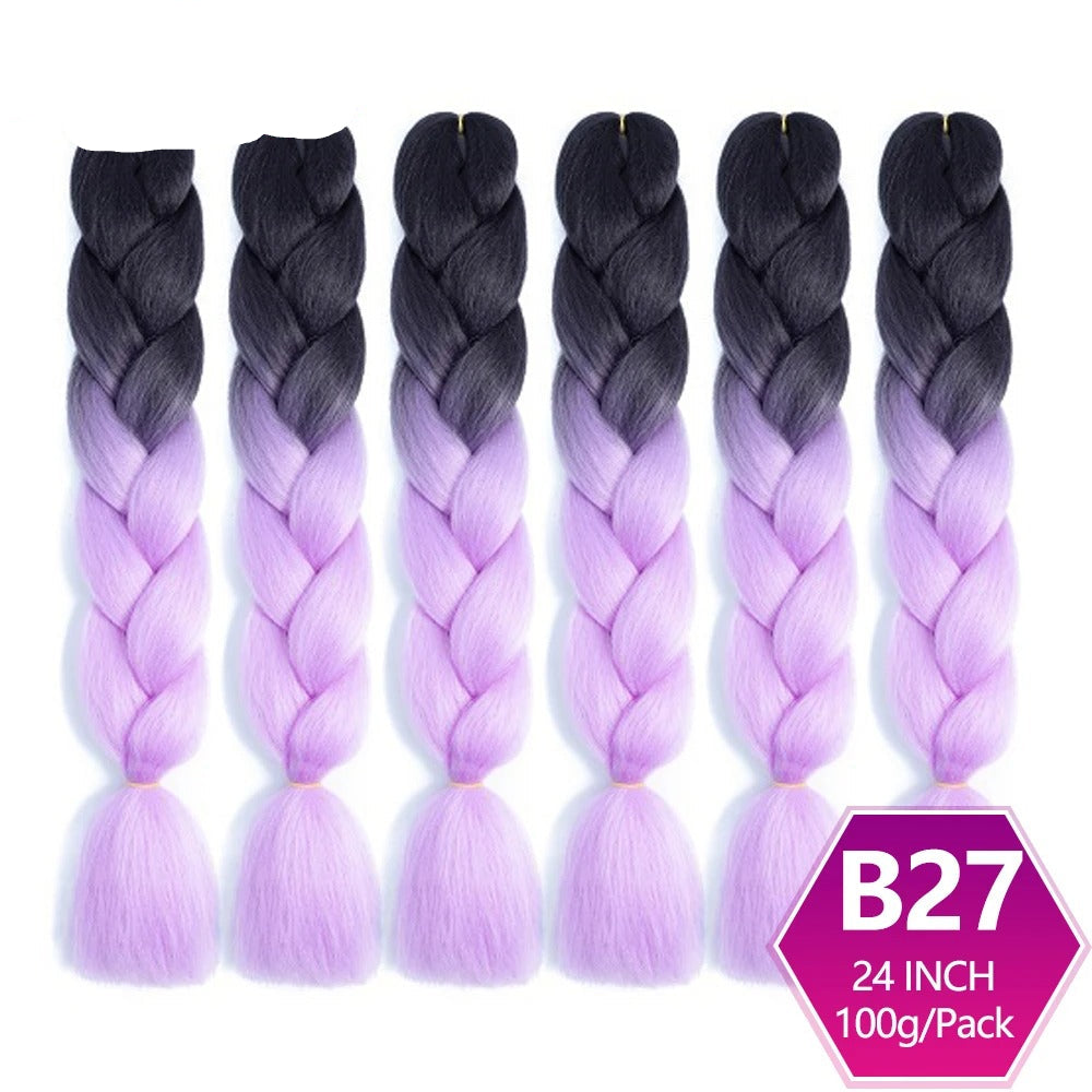 Set of black to purple braided hair extensions