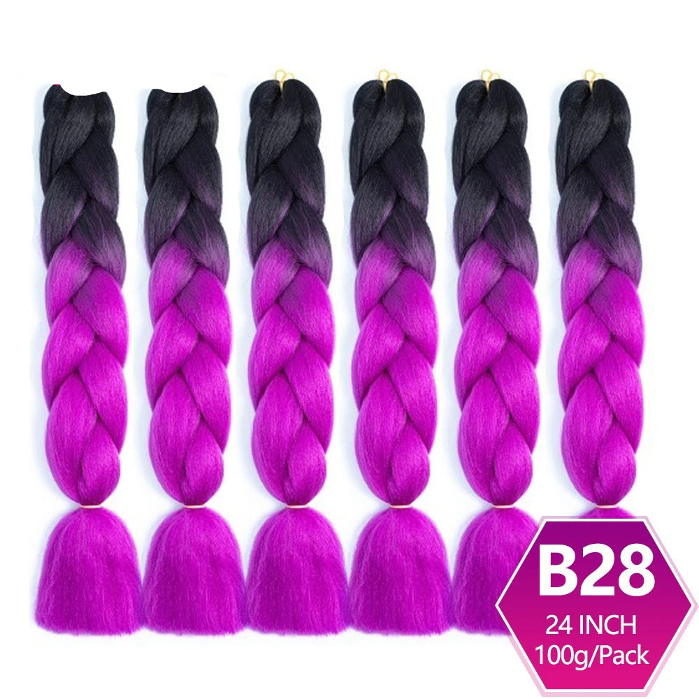 Set of black to purple braided hair extensions 