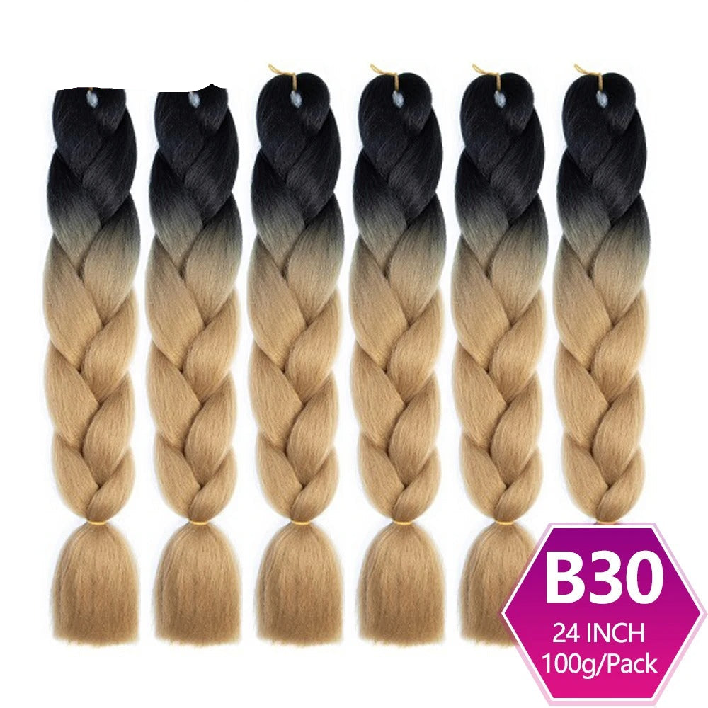 Set of braided hair extensions with ombre color
