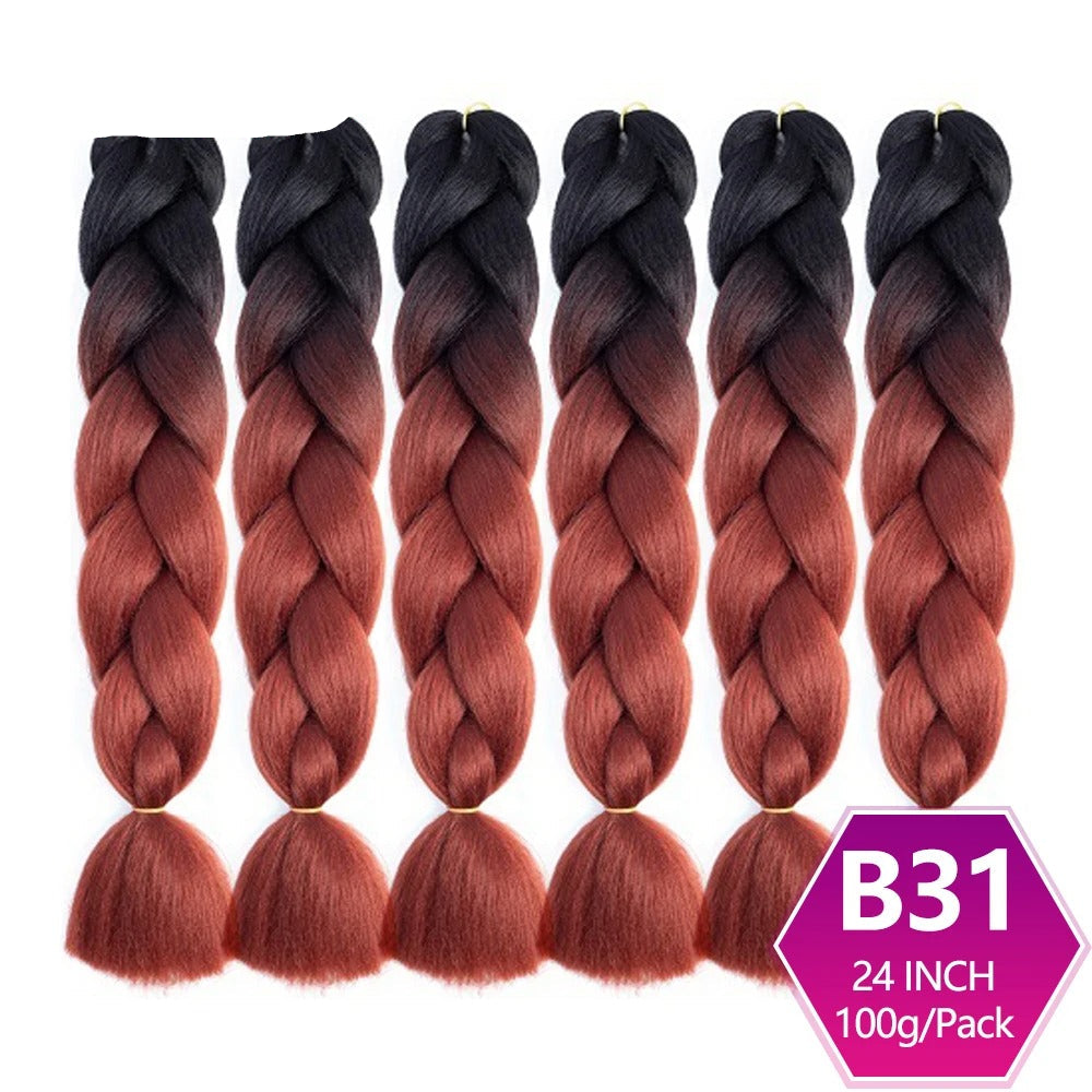 Set of braided hair extensions with ombre color 
