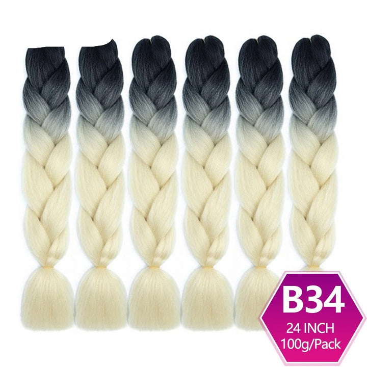 Set of braided hair extensions with ombre color transition from black to blonde