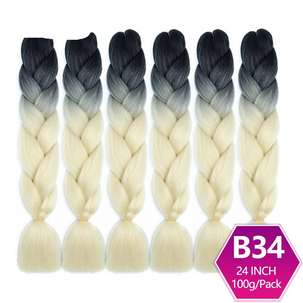 Set of braided hair extensions with ombre color transition from black to blonde