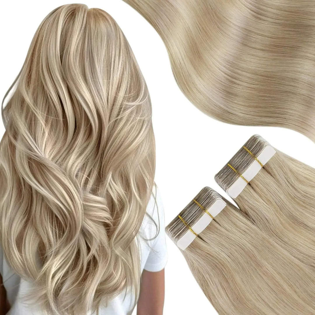 Tape-In Hair Extensions – Natural Black, Straight, 100% Real Remy Human Hair, Seamless Adhesive Tape Extensions