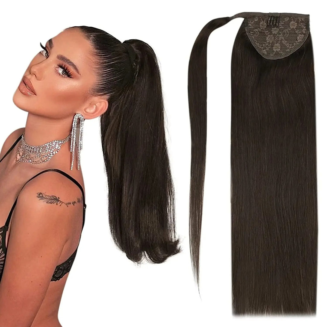 Ponytail Human Hair Straight 80g Clip in Hair Extensions Human 14-22" Natural Hair Horse Tails No Claw Clip