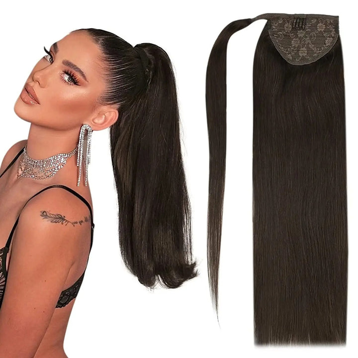 Ponytail Human Hair Straight 80g Clip in Hair Extensions Human 14-22" Natural Hair Horse Tails No Claw Clip