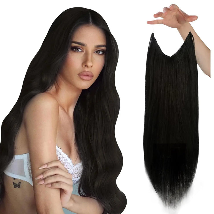 Invisible Fish Line Human Hair Extension – Natural One-Piece Wire Hair Weft with 2 Clips | Machine-Made Blonde Hair