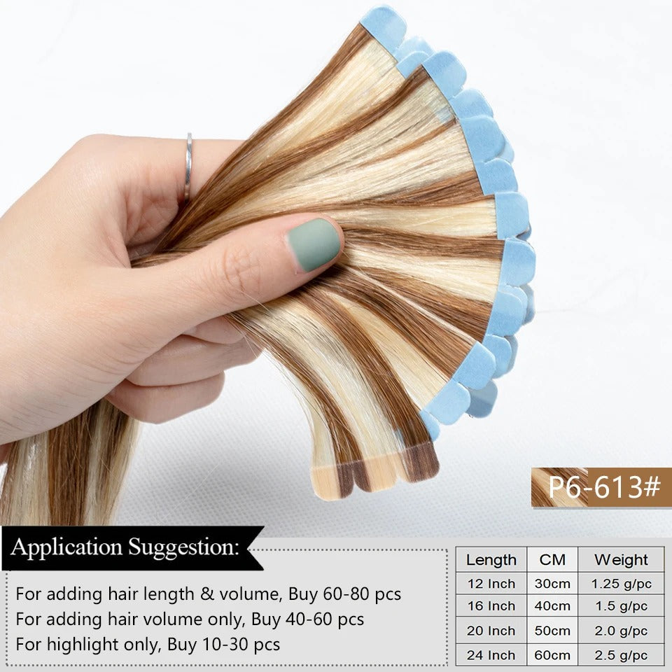 Mini Tape-In Hair Extensions – 100% Human Hair, Machine Remy, Skin Weft