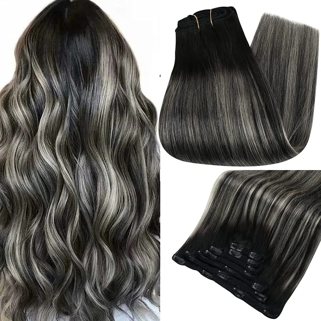 100% Human Hair Clip-In Extensions – Double Weft, 7PCS Set, 105g, for Women