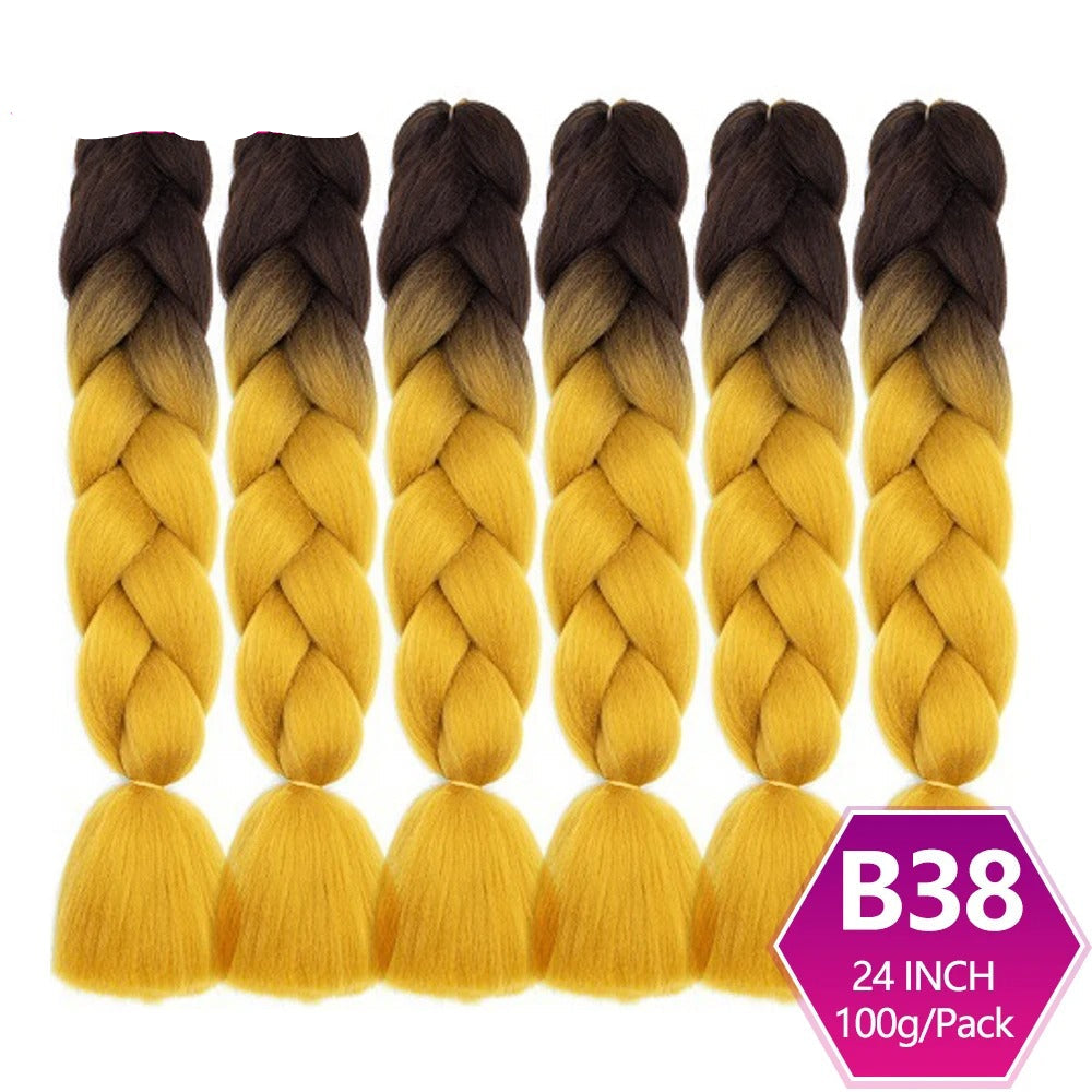 Set of braided hair extensions with brown to yellow gradient