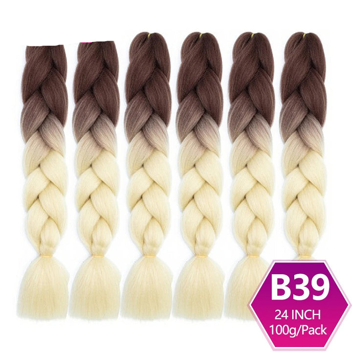 Five braided hair extensions with brown to blonde gradient