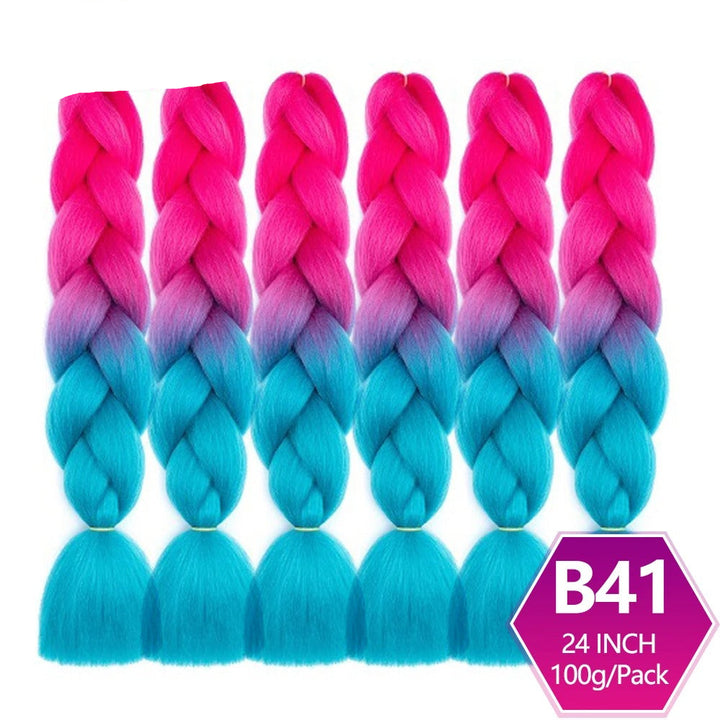 Set of pink and blue braided hair extensions 