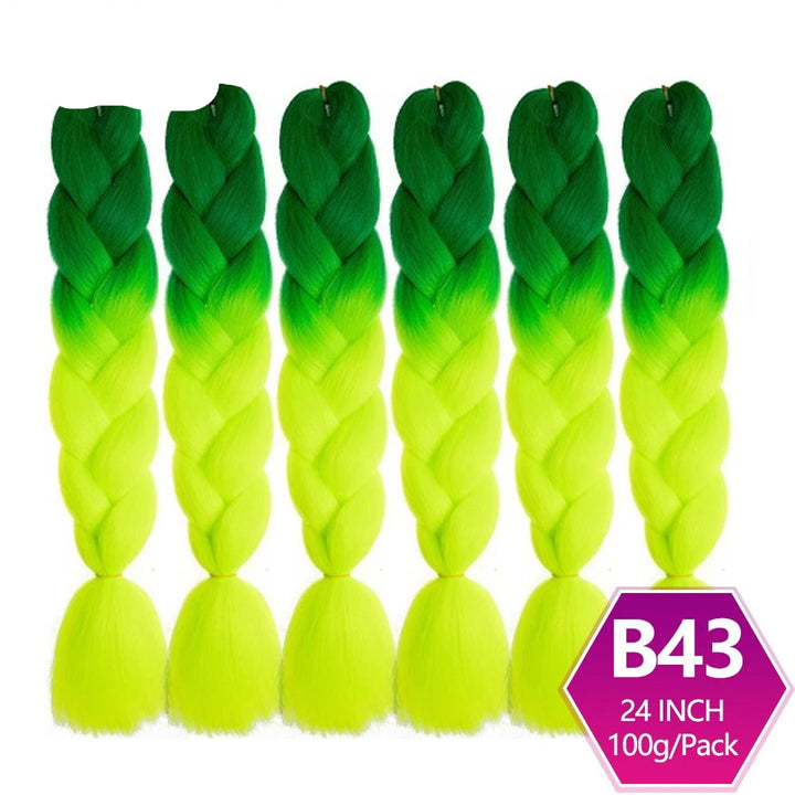 Five green to yellow ombre braided hair extensions 