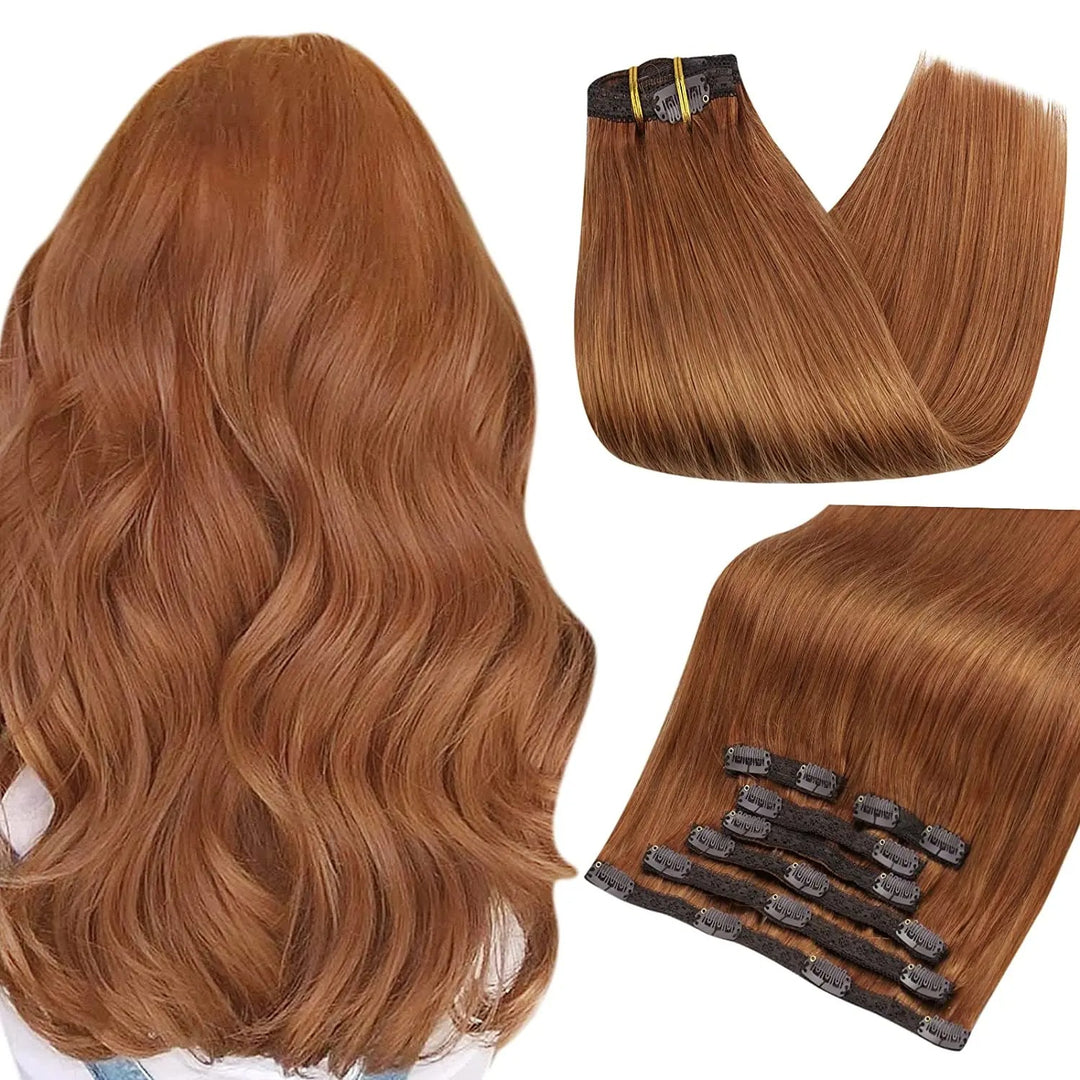 100% Human Hair Clip-In Extensions – Double Weft, 7PCS Set, 105g, for Women