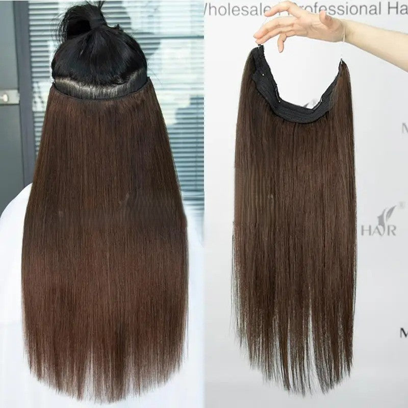 Fish Line Wire Hair Extensions - Invisible Clip-in Human Hair Extensions with 4 Clips. Made from real natural hair, available in lengths of 12-24 inches.