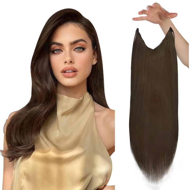 Invisible Fish Line Human Hair Extension – Natural One-Piece Wire Hair Weft with 2 Clips | Machine-Made Blonde Hair
