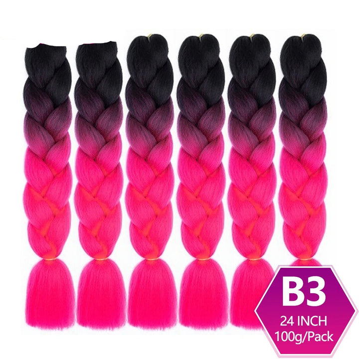 Set of black to pink ombre braided hair extensions with 'Mirra's Mirror' branding.