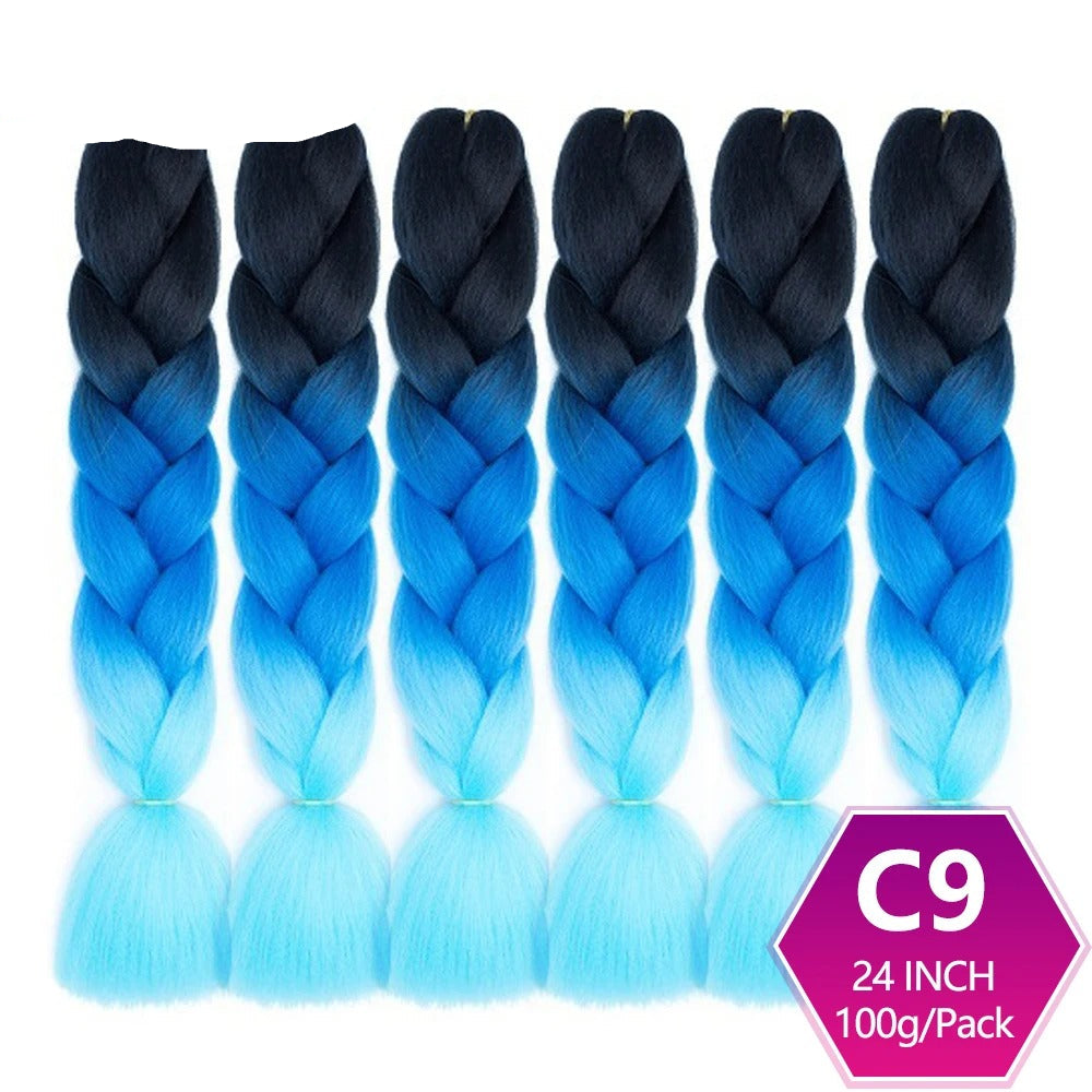 Set of blue and black ombre braided hair extensions 