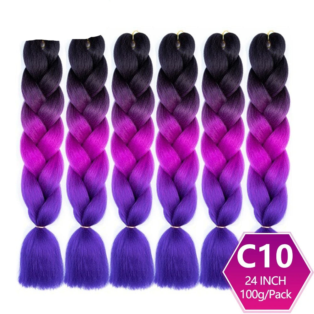 Purple and pink ombre braided hair extensions 