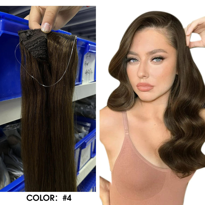 Invisible Fish Line Hair Extensions – One Piece Remy Human Hair with Clips | Blonde, Black, Gray