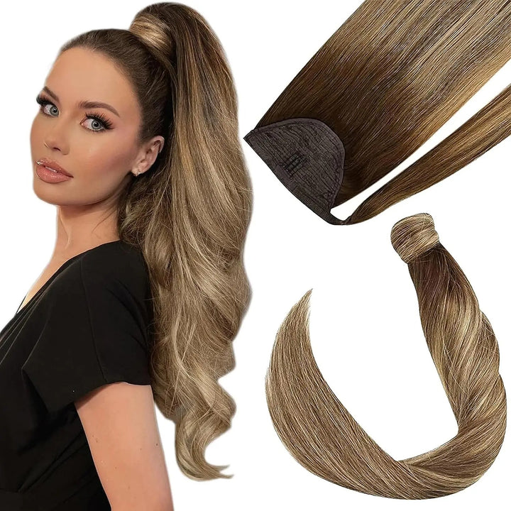 Ponytail Human Hair Straight 80g Clip in Hair Extensions Human 14-22" Natural Hair Horse Tails No Claw Clip