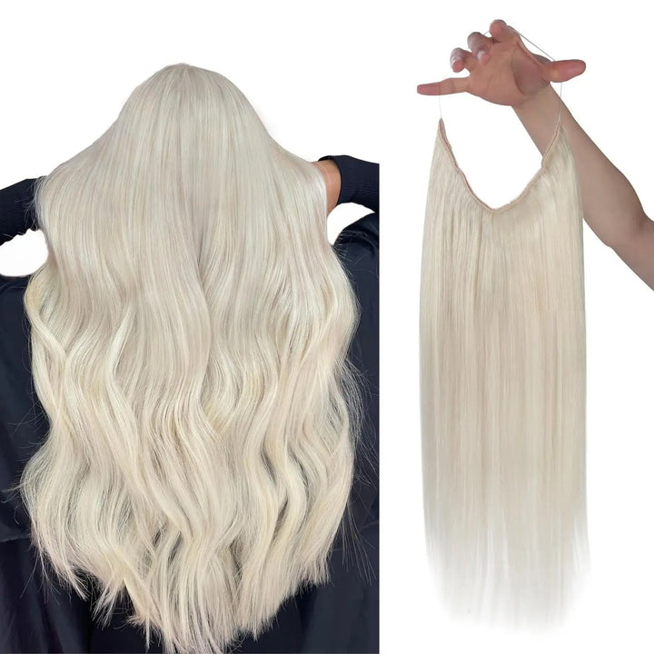 Invisible Fish Line Human Hair Extension – Natural One-Piece Wire Hair Weft with 2 Clips | Machine-Made Blonde Hair