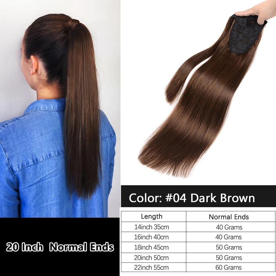 Ponytail Human Hair – Real Remy Hair Clip-In Wrap Around Ponytail Extension | Natural Straight Hair Extensions | Blonde, Brown, Black