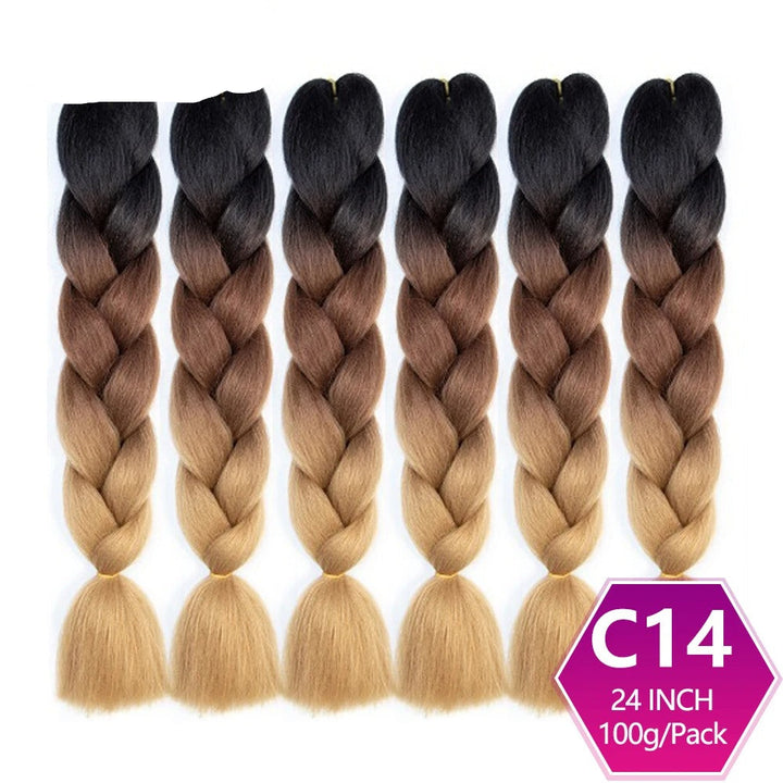 Set of braided hair extensions with ombre color 