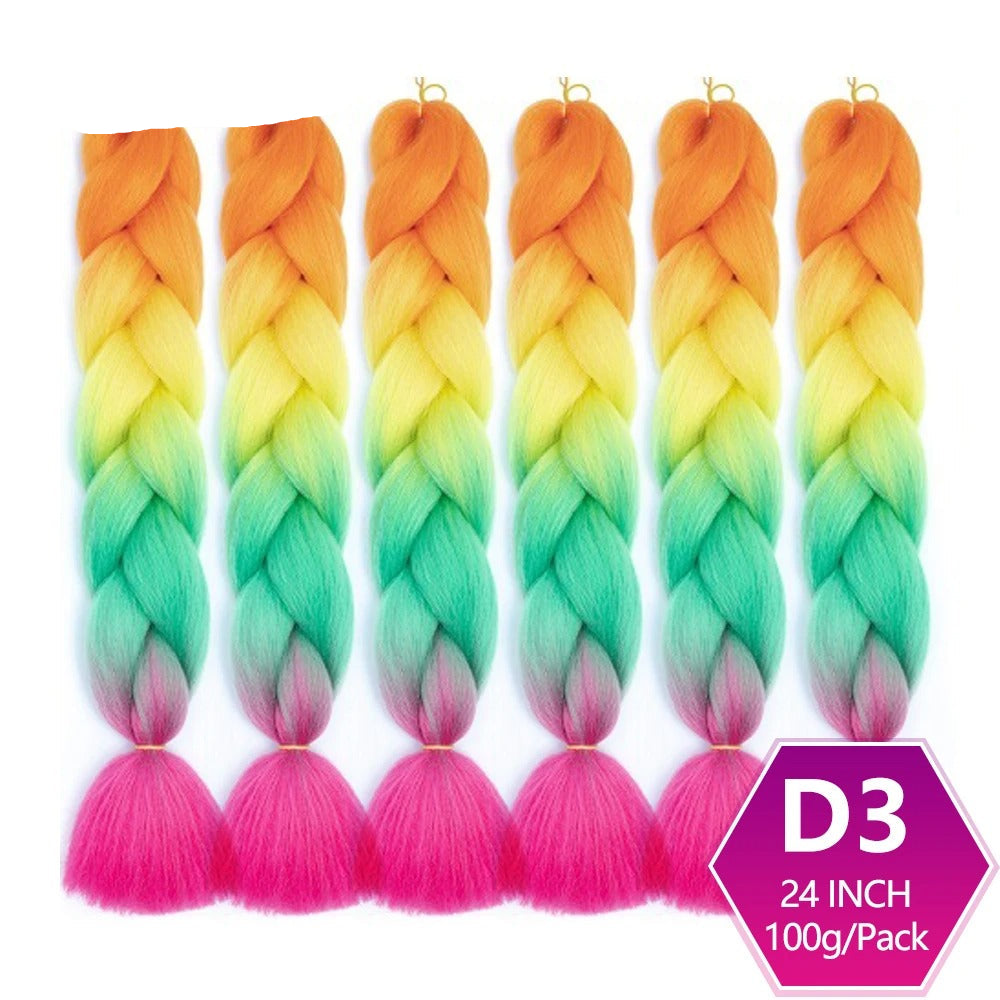 Colorful braided hair extensions with gradient colors