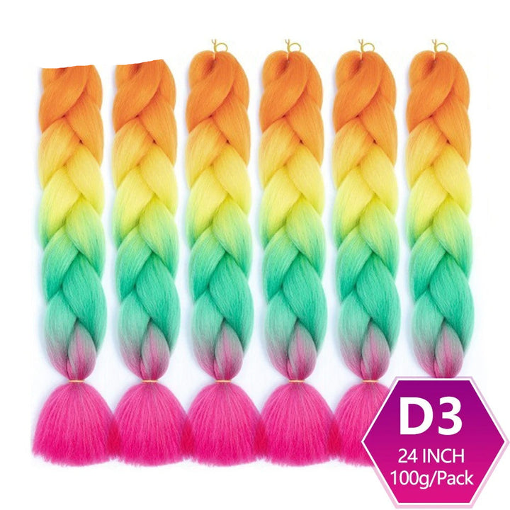 Colorful braided hair extensions with gradient colors