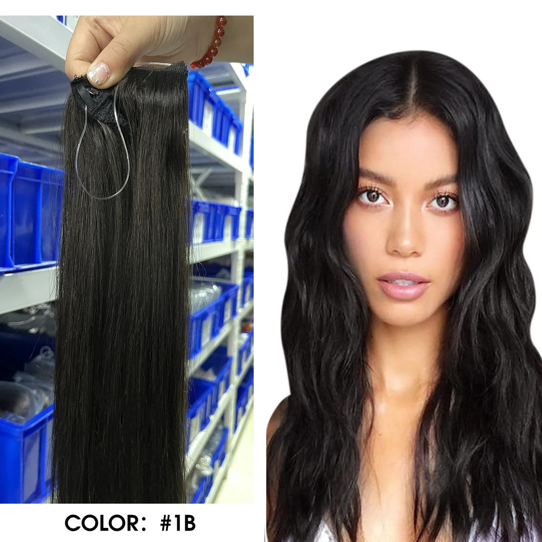 Invisible Fish Line Hair Extensions – One Piece Remy Human Hair with Clips | Blonde, Black, Gray