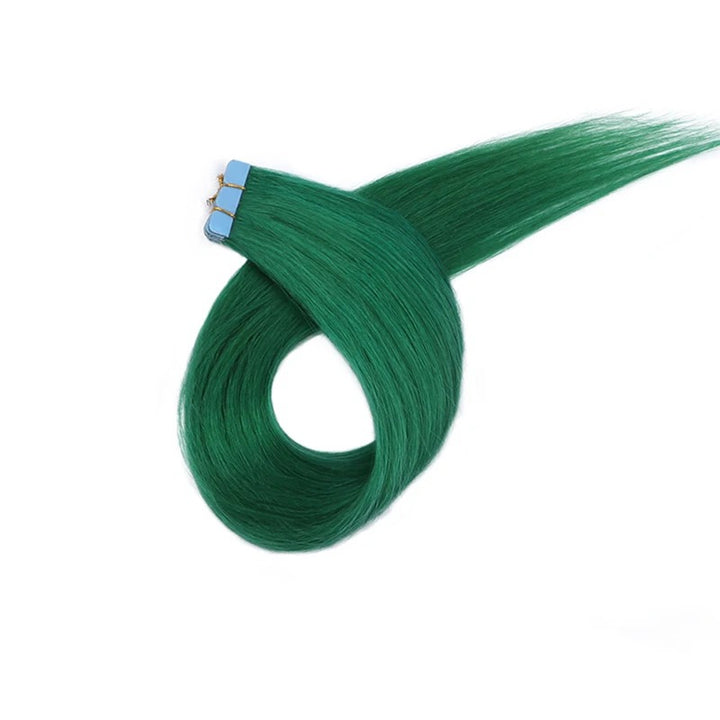 Mini Tape-In Hair Extensions – Green Color | 100% Human Hair Skin Weft | Machine-Remy | 10pcs/Pack | 12–20 Inch