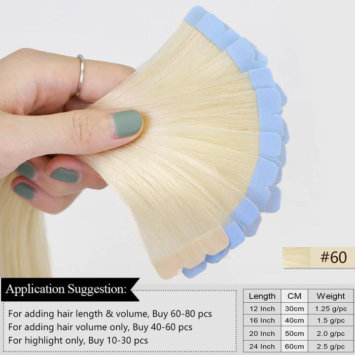 Mini Tape-In Hair Extensions – 100% Human Hair, Machine Remy, Skin Weft