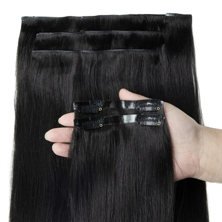 Invisible Seamless PU Clip-In Human Hair Extensions – 100% Remy Hair, 7PCS Set, 12–24 Inch, 100g–120g, Thick & Natural Look
