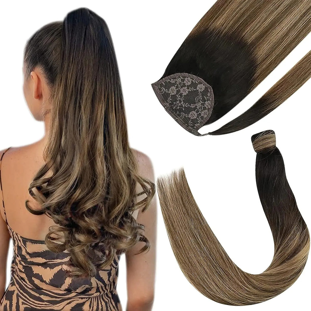 Ponytail Human Hair Straight 80g Clip in Hair Extensions Human 14-22" Natural Hair Horse Tails No Claw Clip
