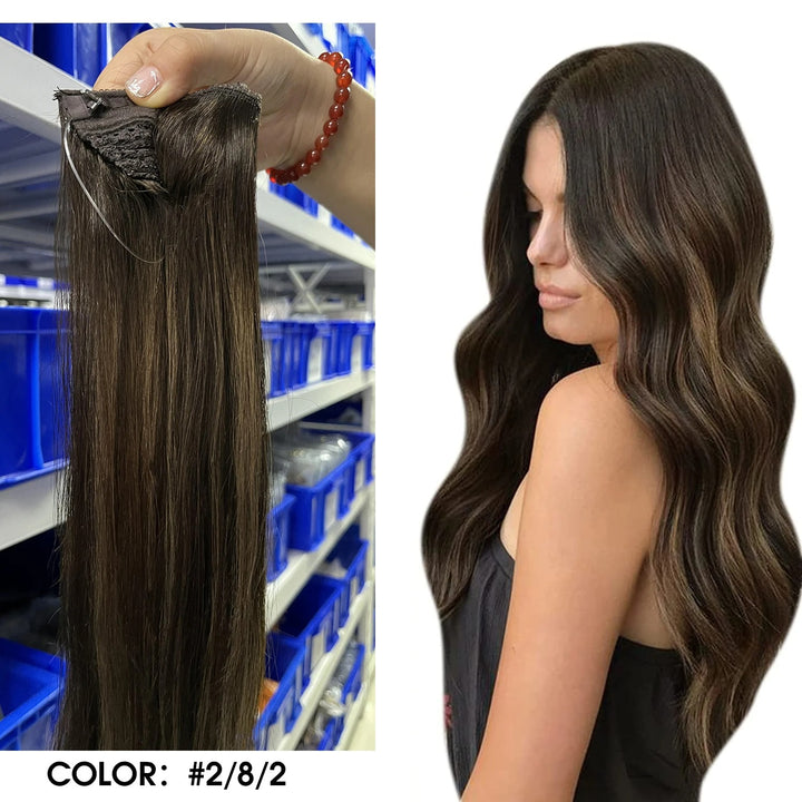 Invisible Fish Line Hair Extensions – One Piece Remy Human Hair with Clips | Blonde, Black, Gray