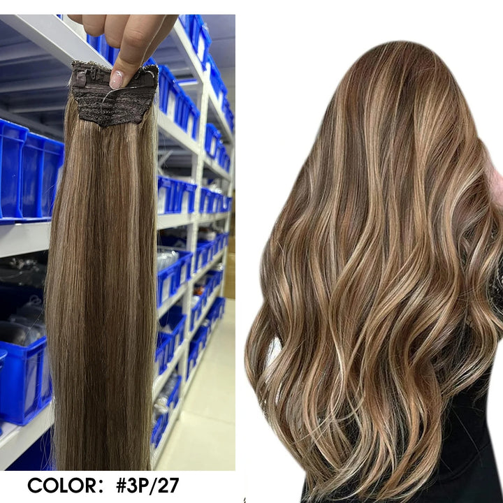 Invisible Fish Line Hair Extensions – One Piece Remy Human Hair with Clips | Blonde, Black, Gray
