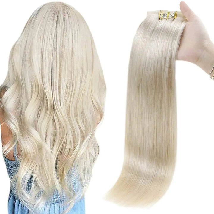 Blonde Seamless Clip-In Hair Extensions – PU Skin Weft, 8PCS, 80g or 100g Remy Human Hair
