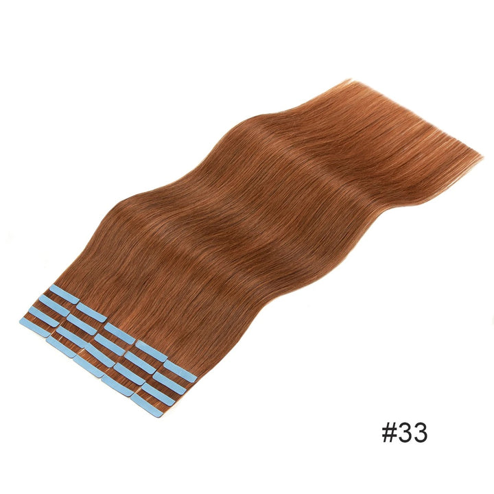 Tape-In Hair Extensions – 100% Remy Human Hair Skin Weft, Natural Seamless Tape-Ins, 12–24 Inch, 40–50g/Pack