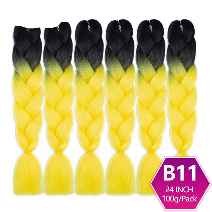 Set of braided hair extensions with black and yellow gradient