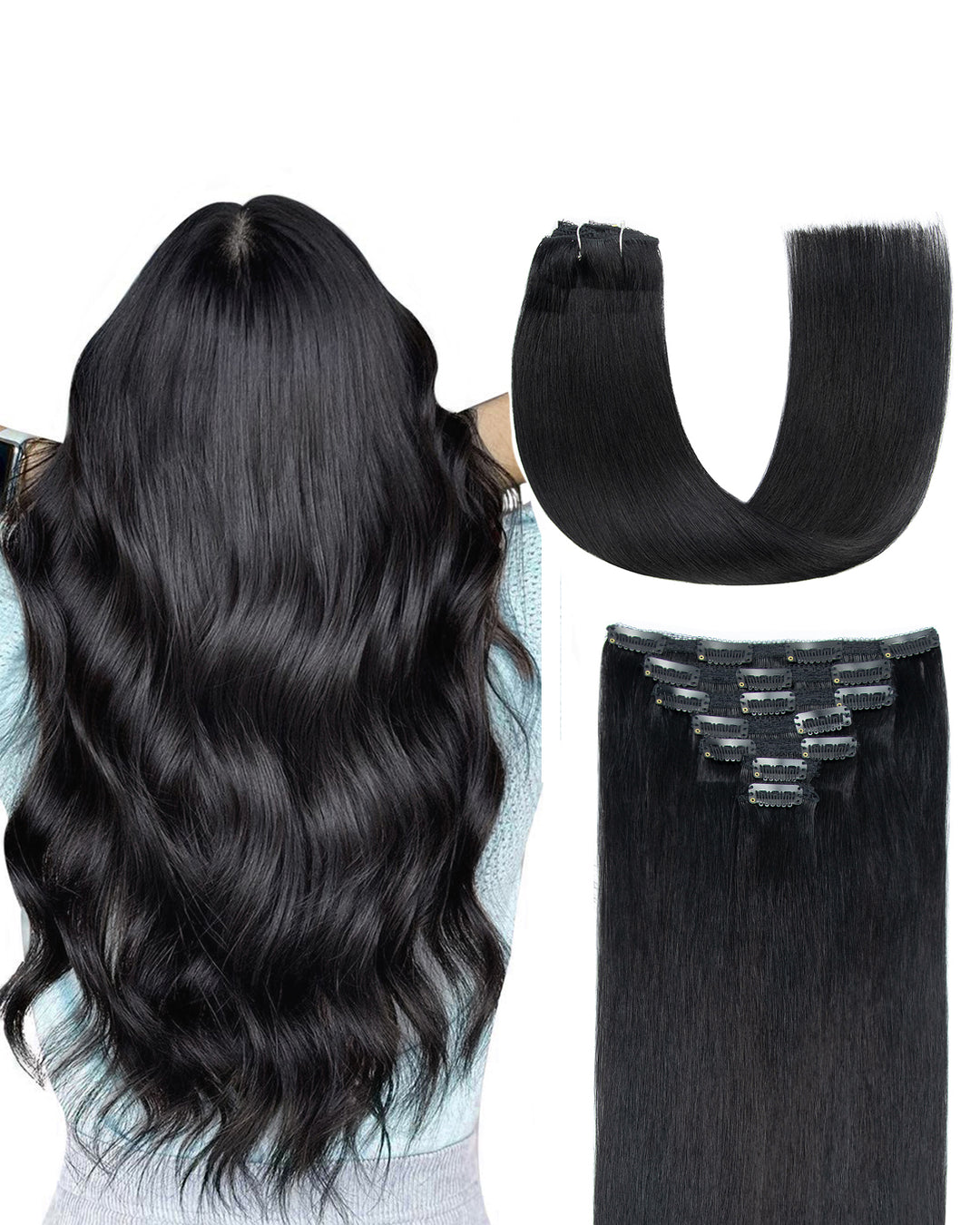 Clip-In Hair Extensions – 100% Real Remy Human Hair | Double Weft 7PCS Full Head Set for Natural Volume & Length