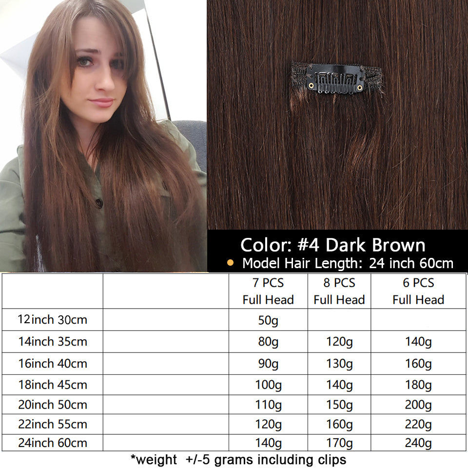 Clip-In Hair Extensions – 100% Real Remy Human Hair | Double Weft 7PCS Full Head Set for Natural Volume & Length
