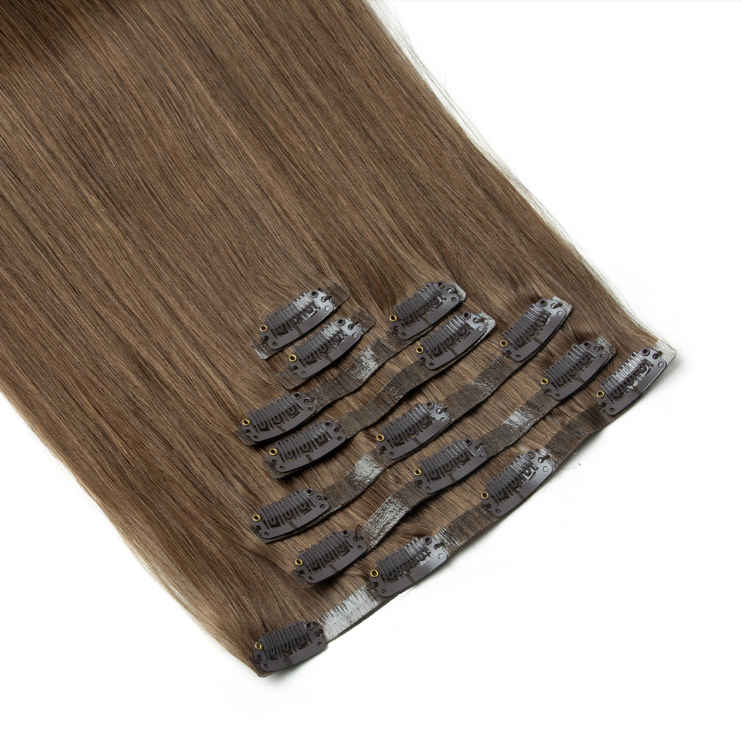 "Invisible PU Clip-In Human Hair Extensions – Seamless Injected Tape Weft, 7PCS, 12–24 Inch, 100g/120g"