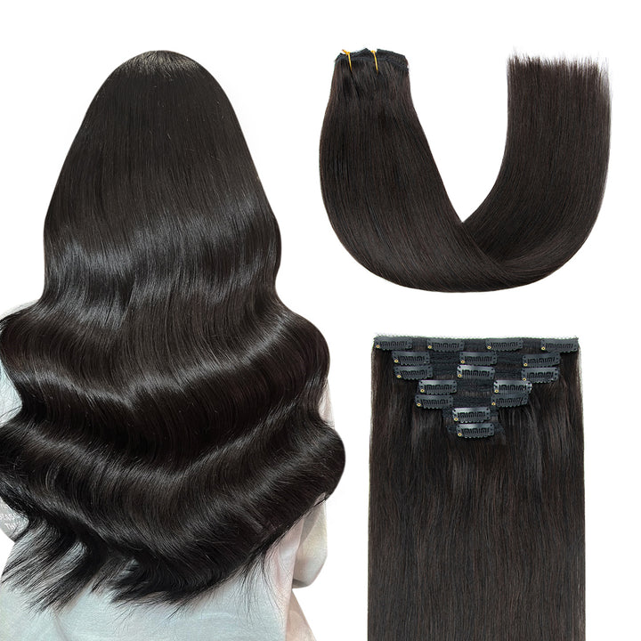 Clip-In Hair Extensions – 100% Real Remy Human Hair | Double Weft 7PCS Full Head Set for Natural Volume & Length