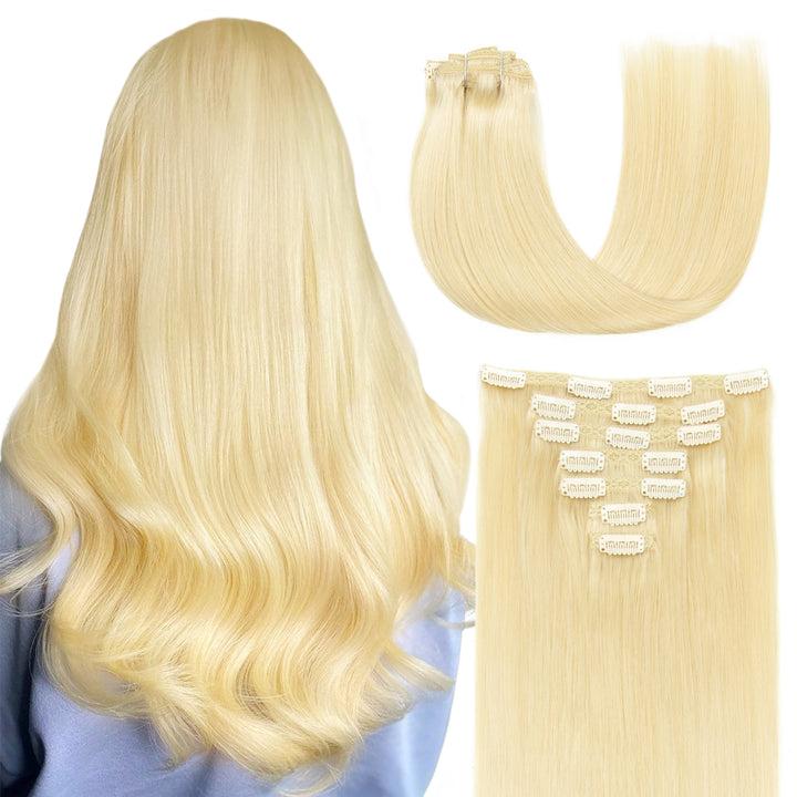 Clip-In Hair Extensions – 100% Real Remy Human Hair | Double Weft 7PCS Full Head Set for Natural Volume & Length