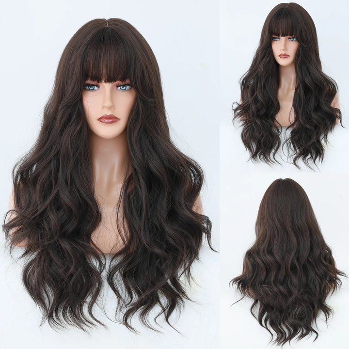 Blonde Ombre Long Wavy Wig with Bangs - Synthetic, Heat Resistant, Perfect for Cosplay
