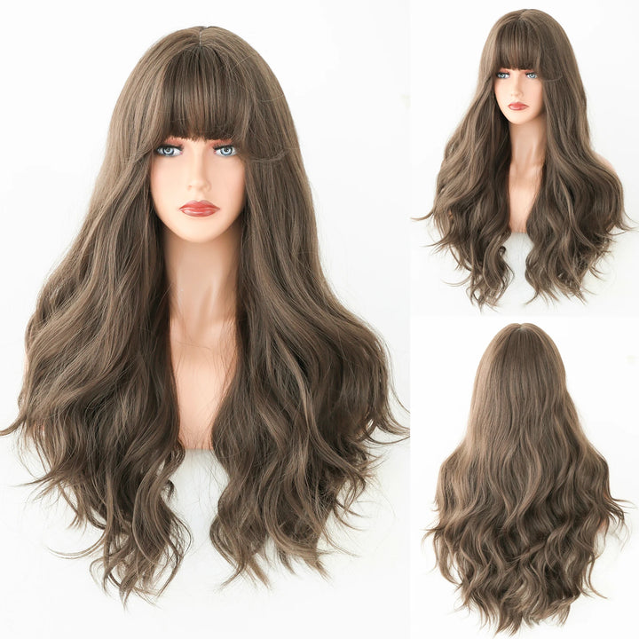 Blonde Ombre Long Wavy Wig with Bangs - Synthetic, Heat Resistant, Perfect for Cosplay