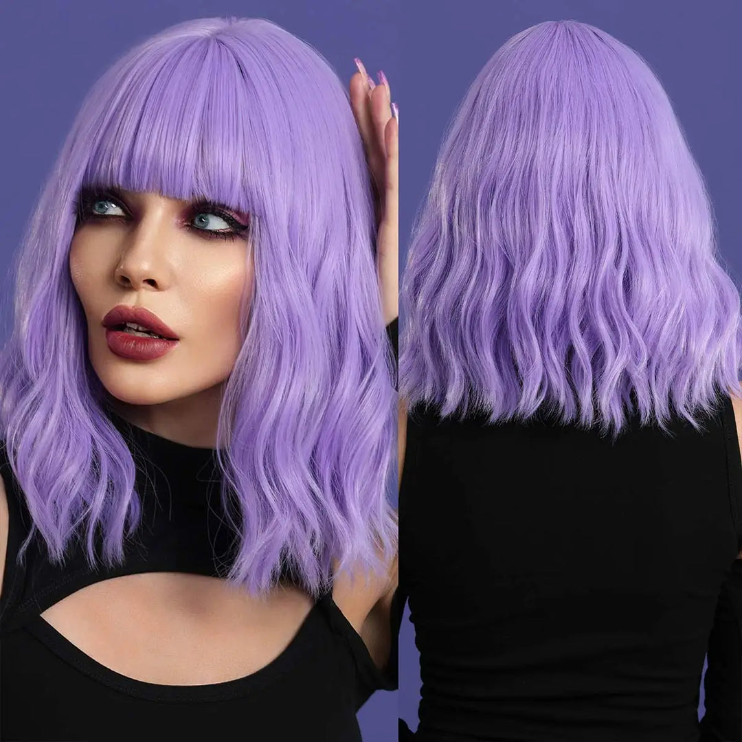 Burgundy short curly bob wig with bangs for women, perfect for Halloween cosplay parties.