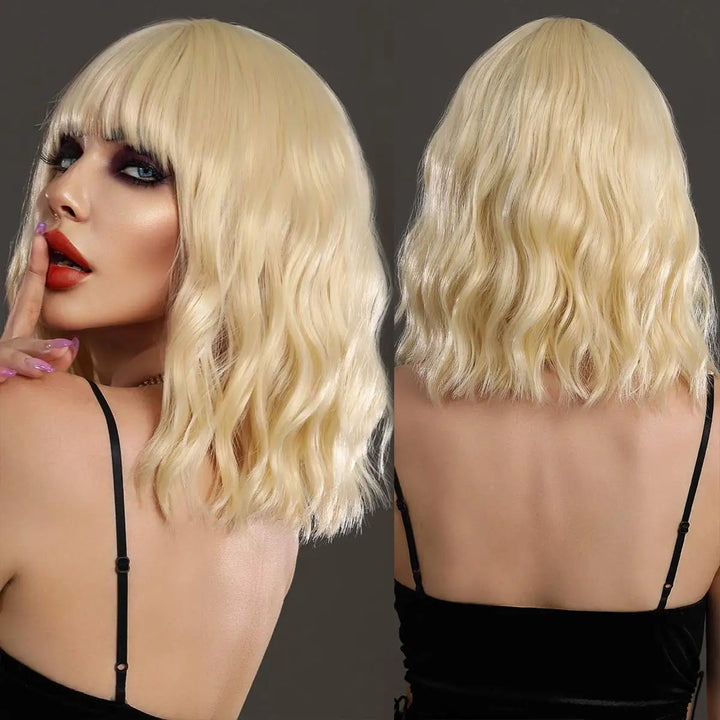 Black and white Cruella Deville wig for women's costume. Short curly wavy synthetic wig for parties and cosplay.
