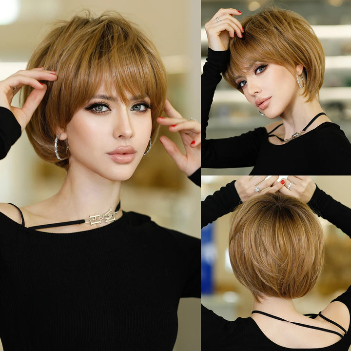 10 Inch Short Pixie Cut Hair Wigs for Women in Platinum Blonde. Layered Synthetic Ombre White Hair Wig for White Women.